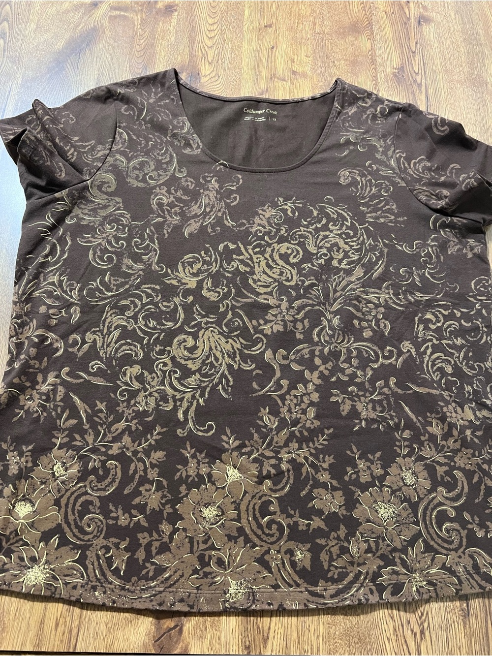 Womens Coldwater Creek Floral Print Short Sleeve Top Size 1X